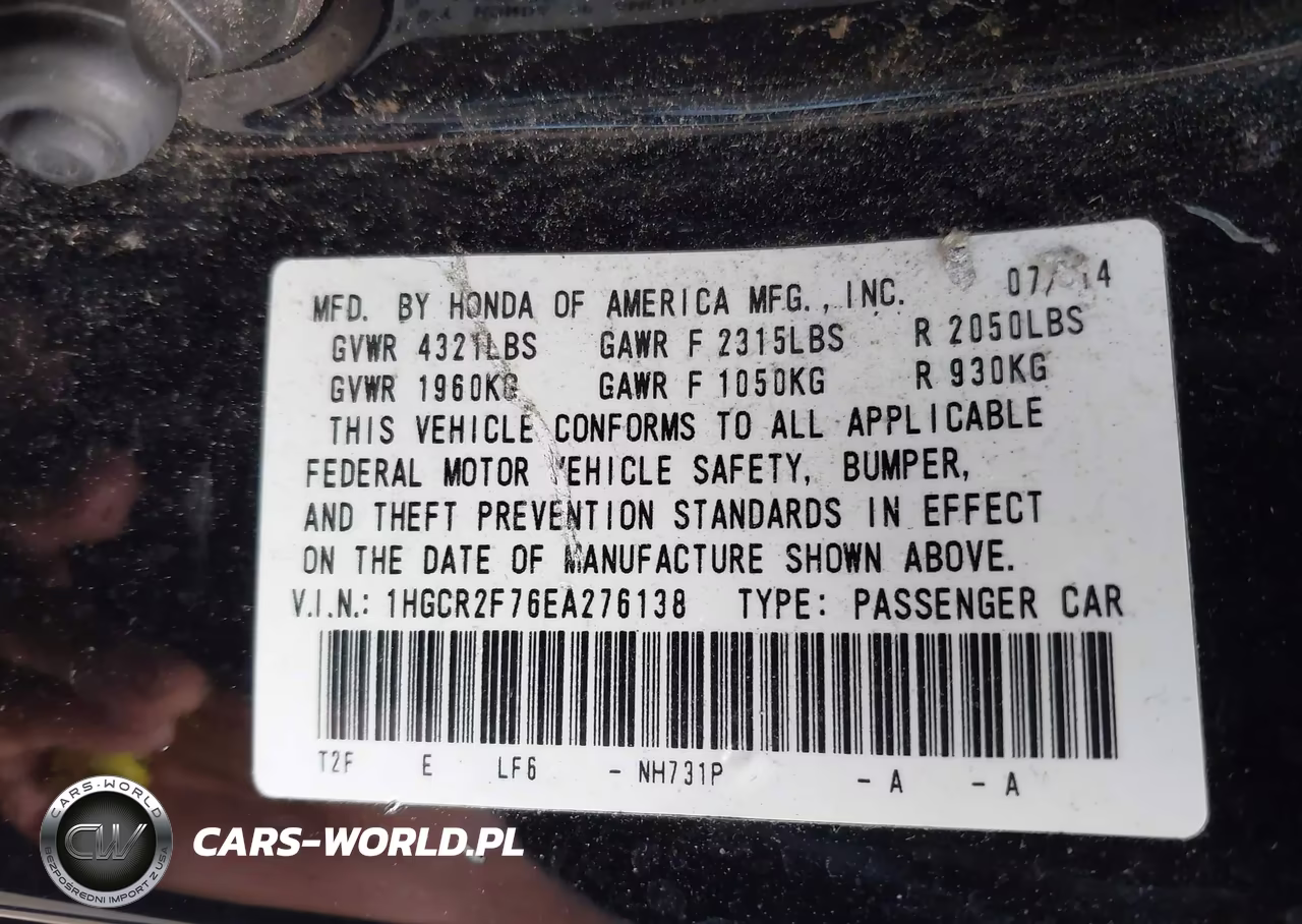 2014 Honda Accord Ex VIN:1HGCR2F76EA276138 - 9