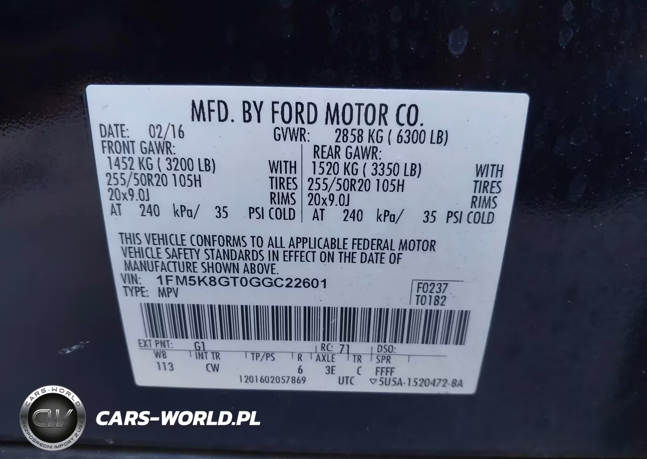 2016 Ford Explorer Sport VIN:1FM5K8GT0GGC22601 - 9