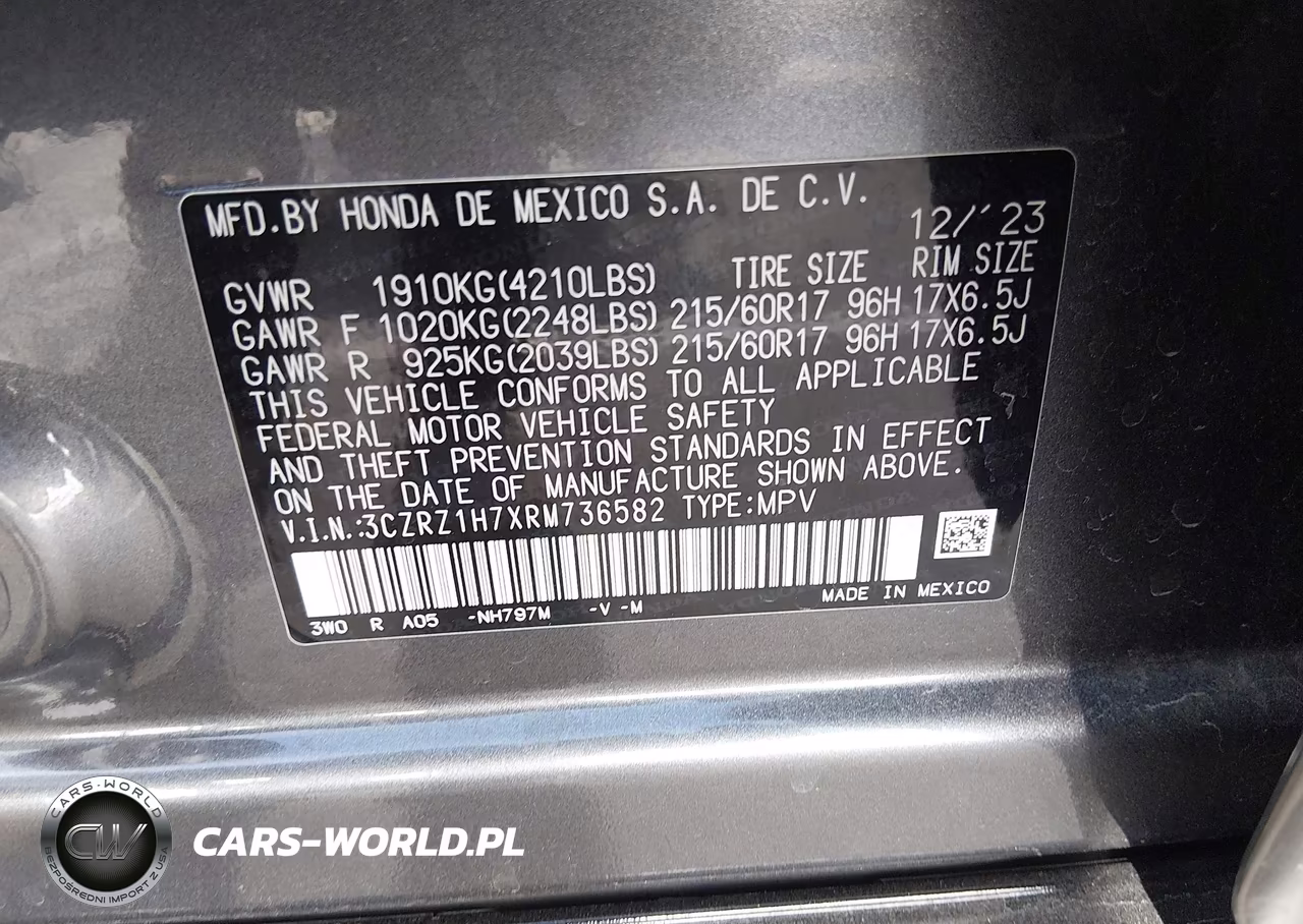 2024 Honda Hr-V 2Wd Ex-L-2Wd Ex-L W-O Bsi VIN:3CZRZ1H7XRM736582 - 9