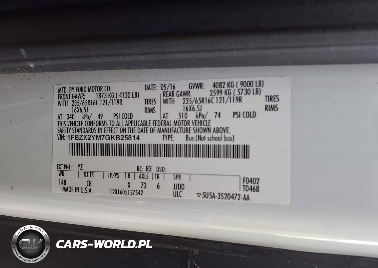 2016 Ford Transit T-350 VIN:1FBZX2YM7GKB25814 - 9