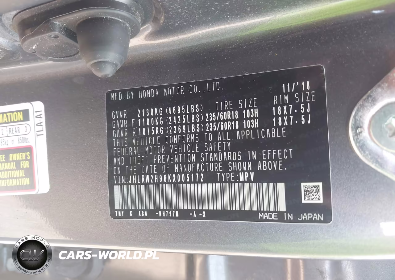 2019 Honda Cr-V Touring VIN:JHLRW2H96KX005172 - 9