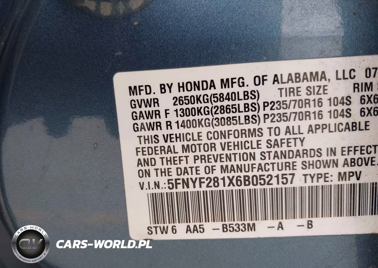 2006 Honda Pilot Lx VIN:5FNYF281X6B052157 - 9