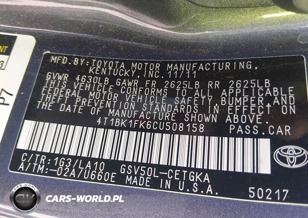 2012 Toyota Camry Xle V6 VIN:4T1BK1FK6CU508158 - 9