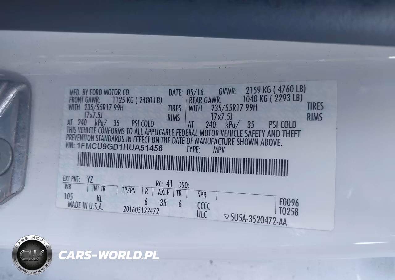 2017 Ford Escape Se VIN:1FMCU9GD1HUA51456 - 9