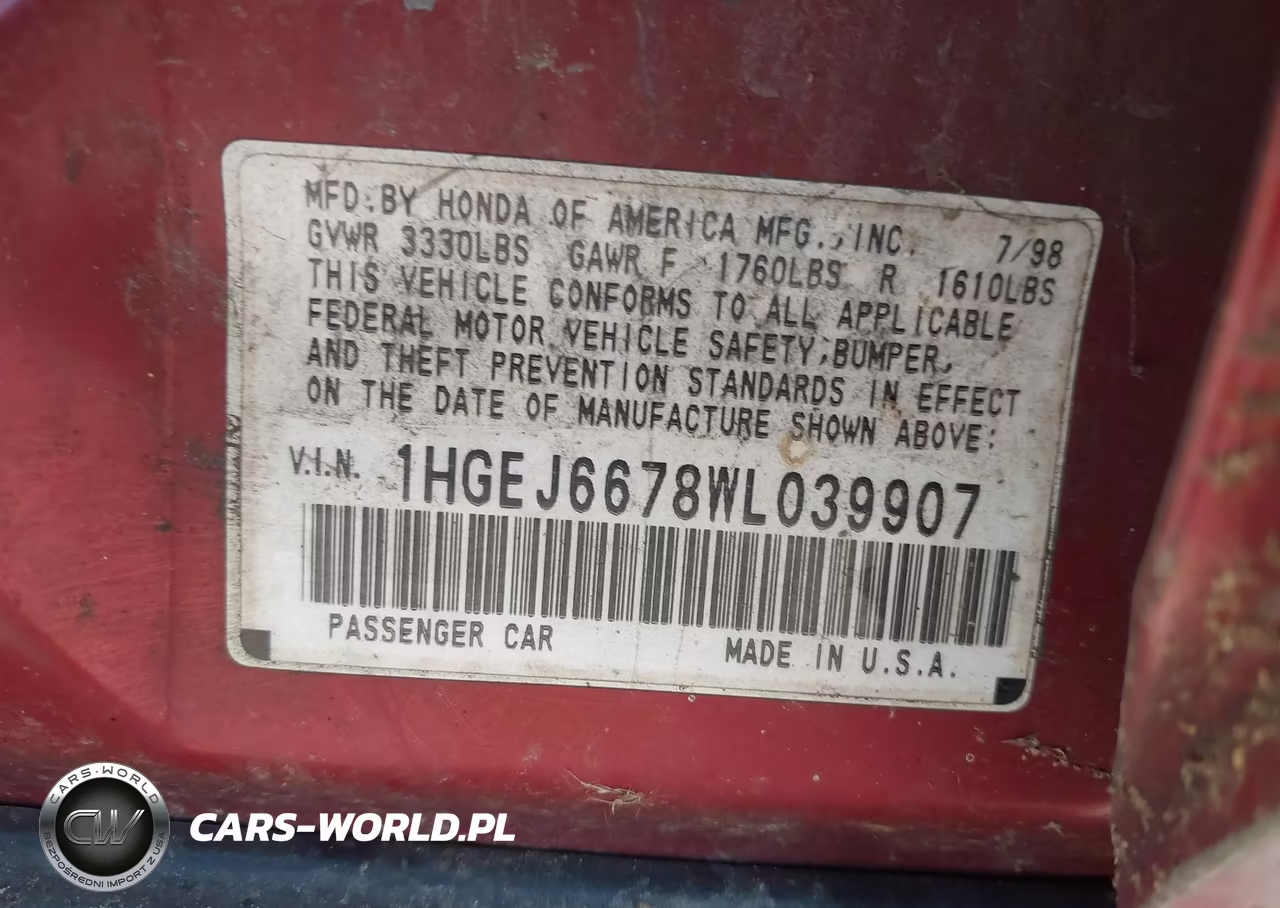 1998 Honda Civic Lx VIN:1HGEJ6678WL039907 - 9
