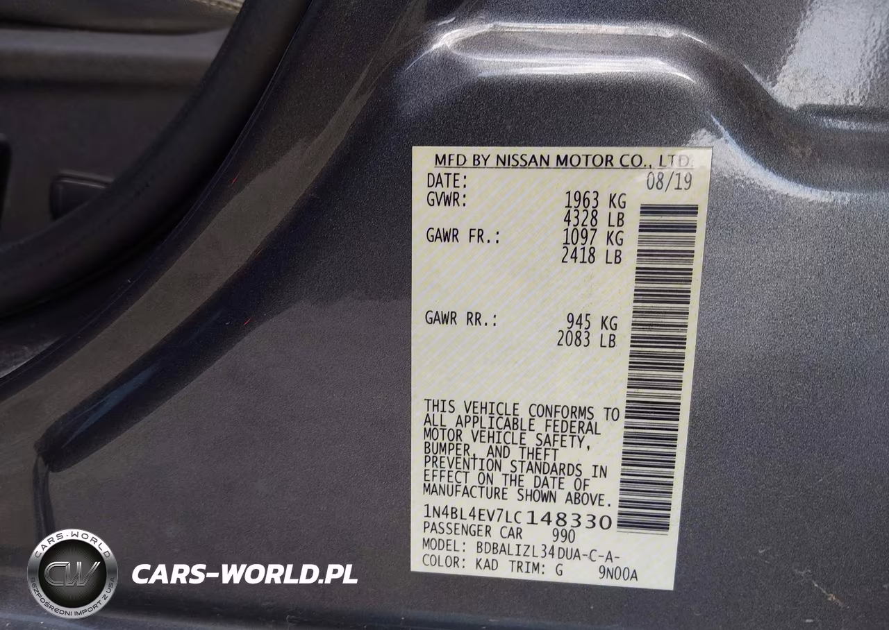 2020 Nissan Altima Sl Fwd VIN:1N4BL4EV7LC148330 - 9