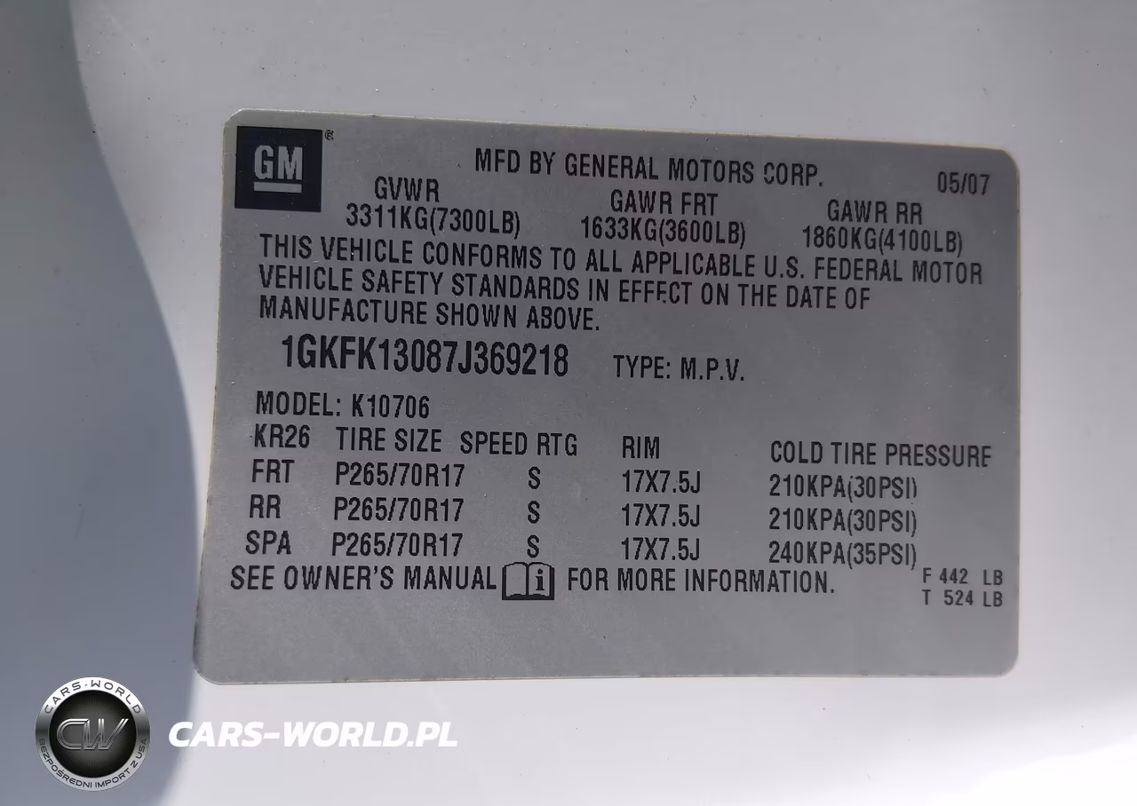 2007 GMC Yukon Slt VIN:1GKFK13087J369218 - 9