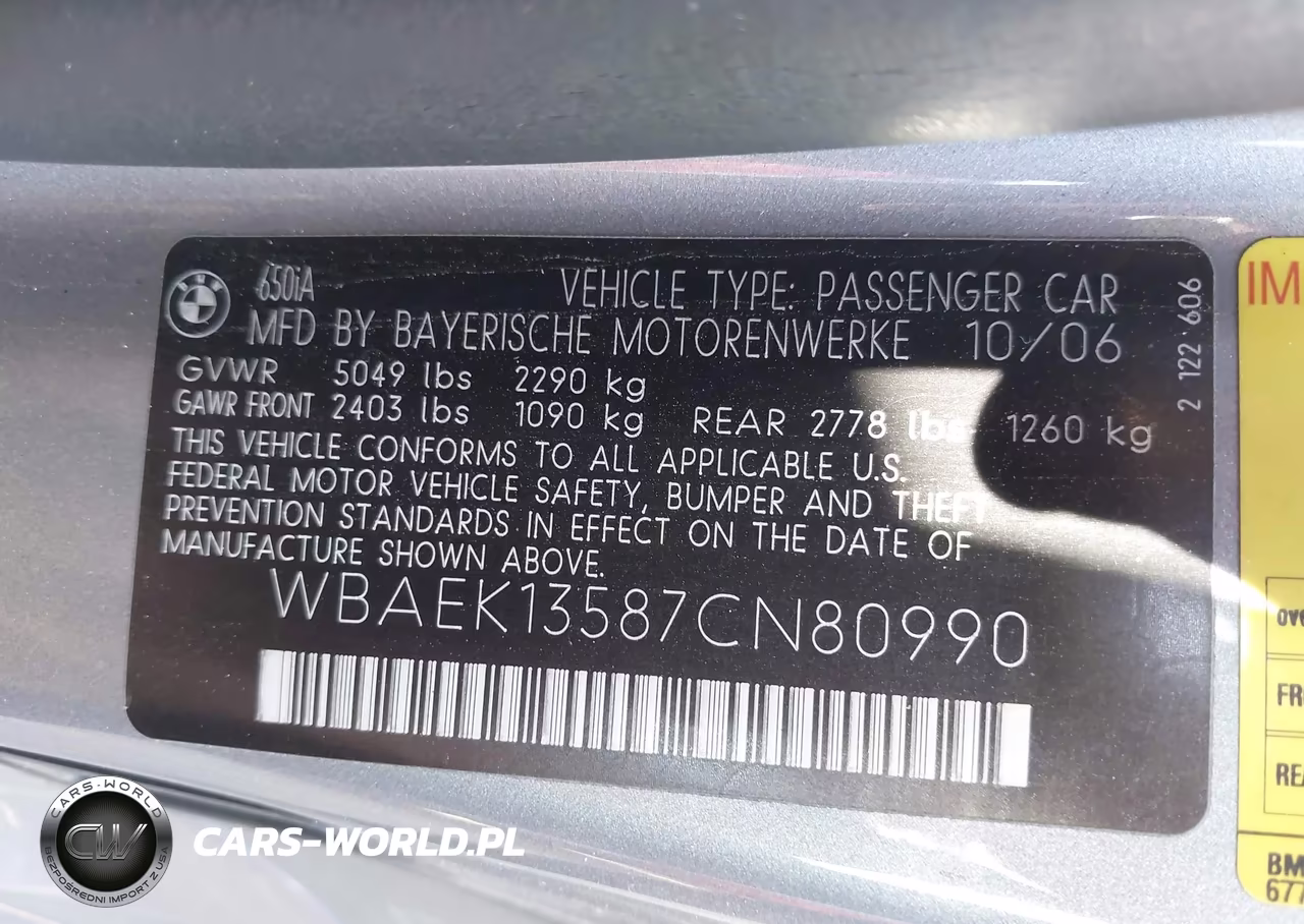 2007 BMW 650I VIN:WBAEK13587CN80990 - 9