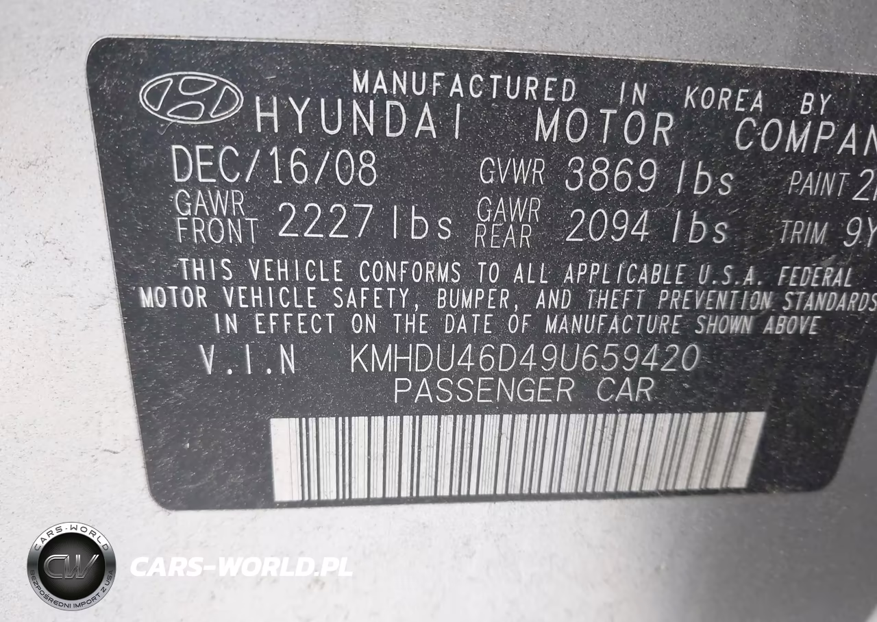2009 Hyundai Elantra Se VIN:KMHDU46D49U659420 - 9