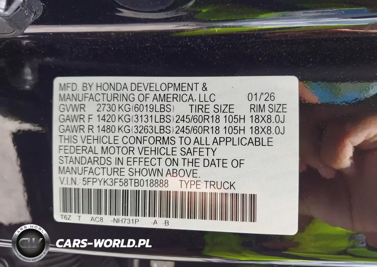 2026 Honda Ridgeline Rtl VIN:5FPYK3F58TB018888 - 9