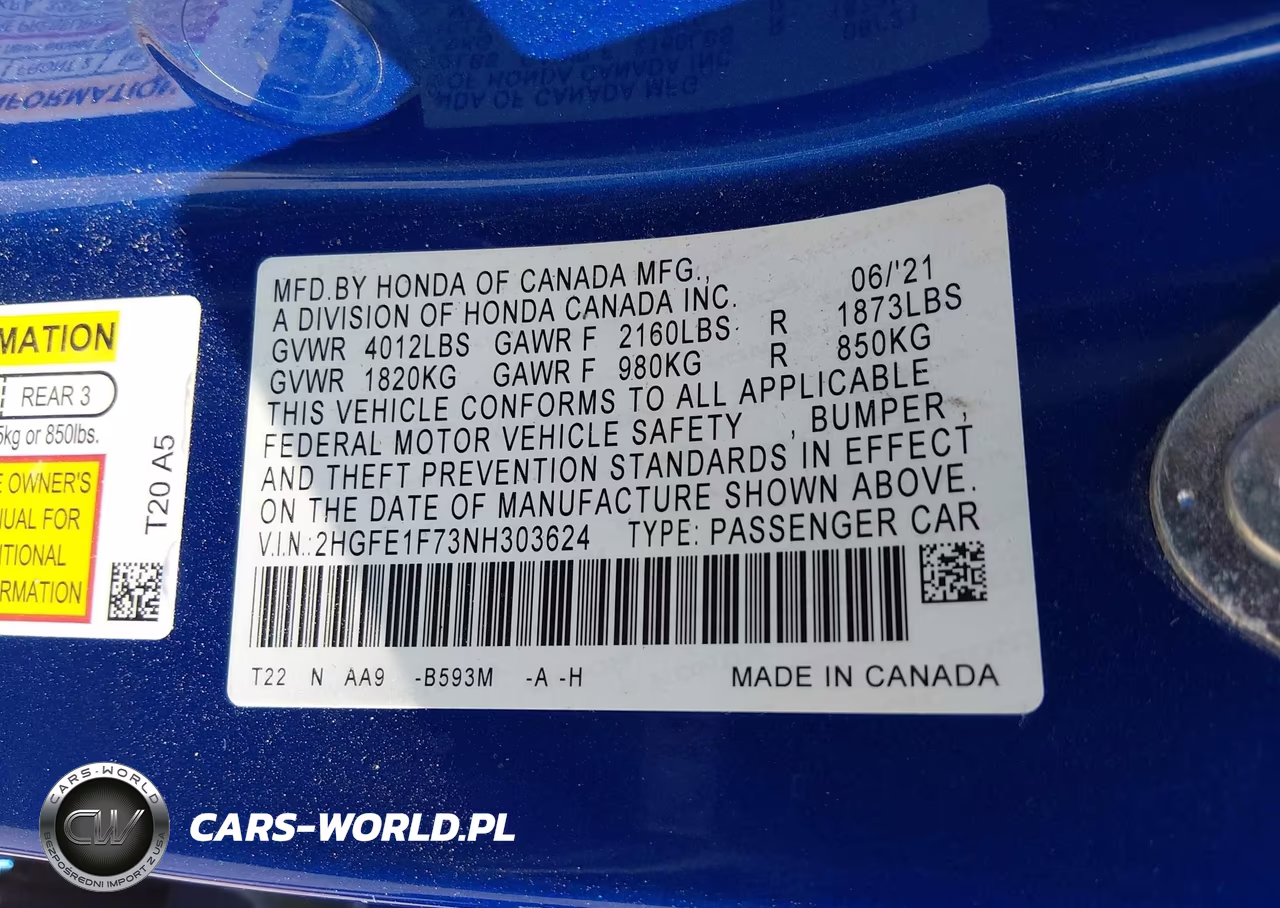 2022 Honda Civic Ex VIN:2HGFE1F73NH303624 - 9