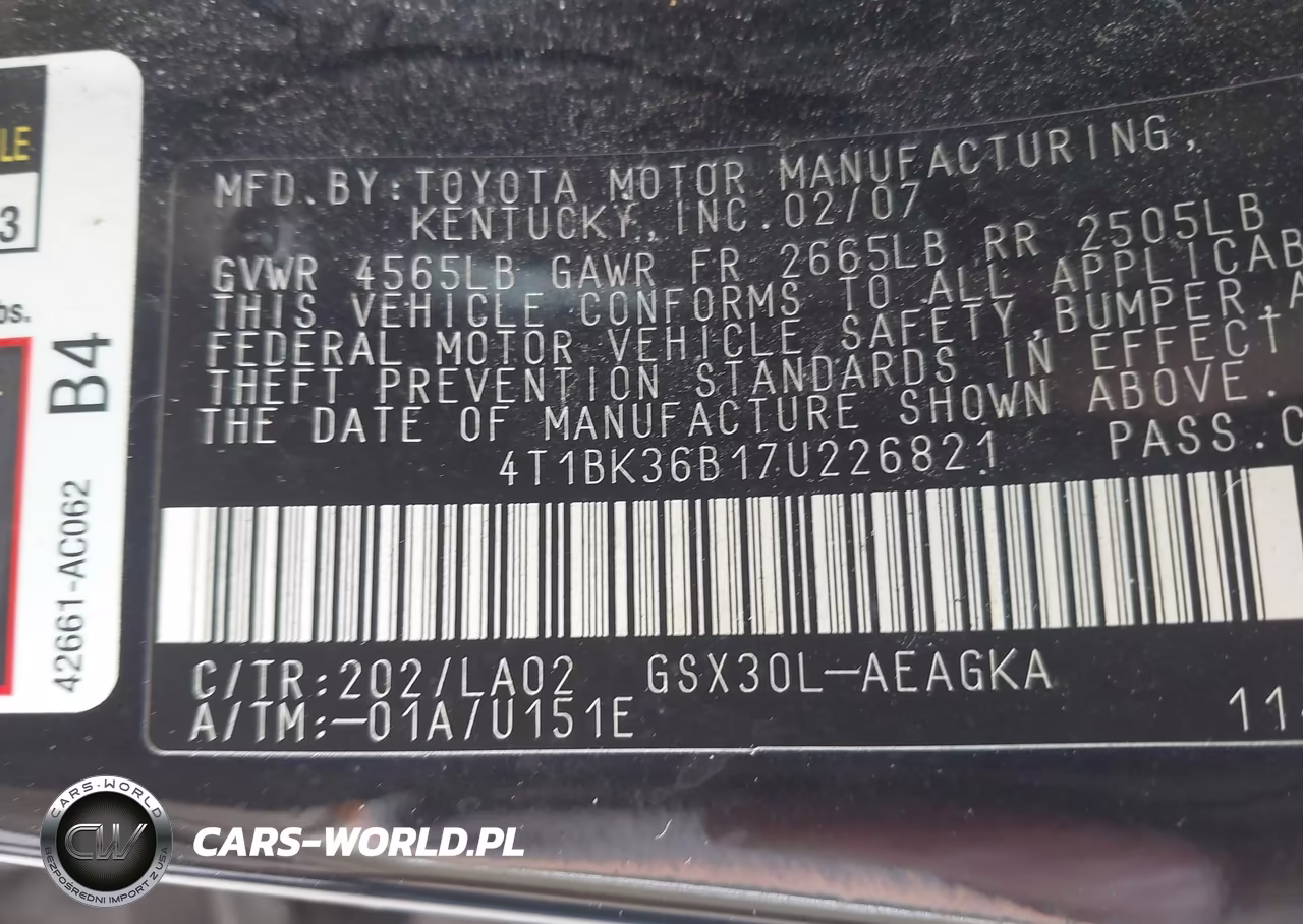 2007 Toyota Avalon Xls VIN:4T1BK36B17U226821 - 9