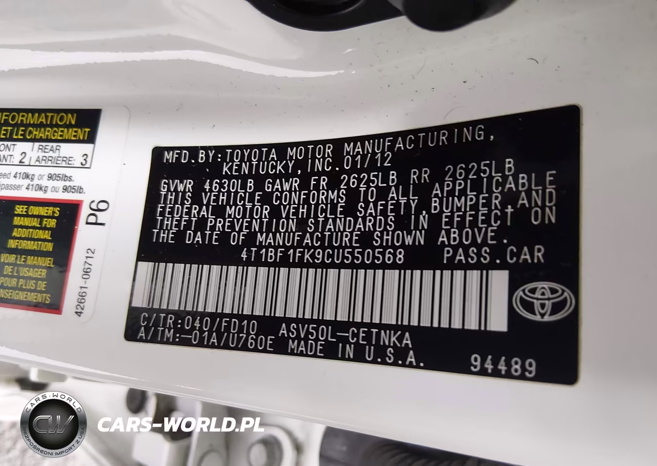 2012 Toyota Camry Le VIN:4T1BF1FK9CU550568 - 9