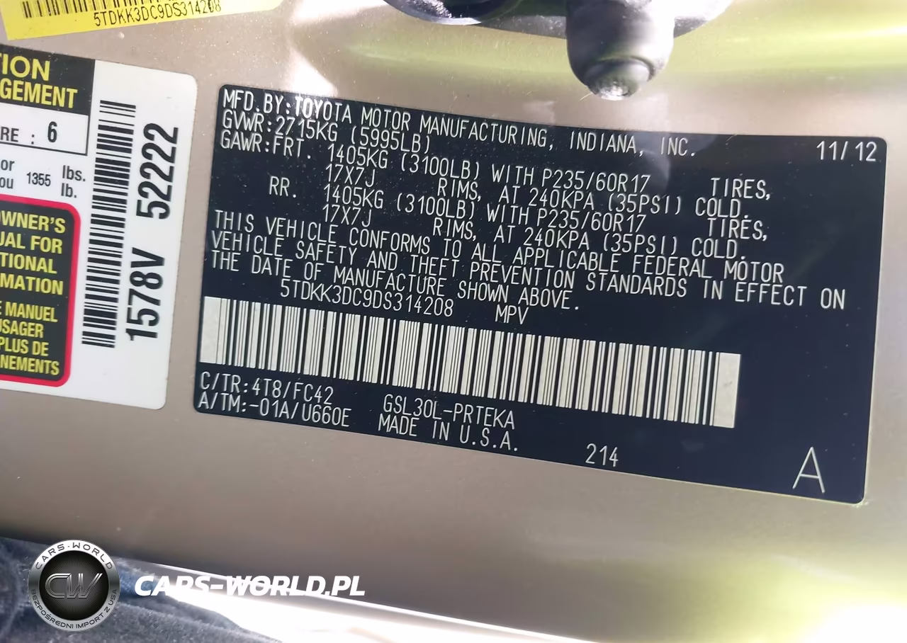 2013 Toyota Sienna Le VIN:5TDKK3DC9DS314208 - 9