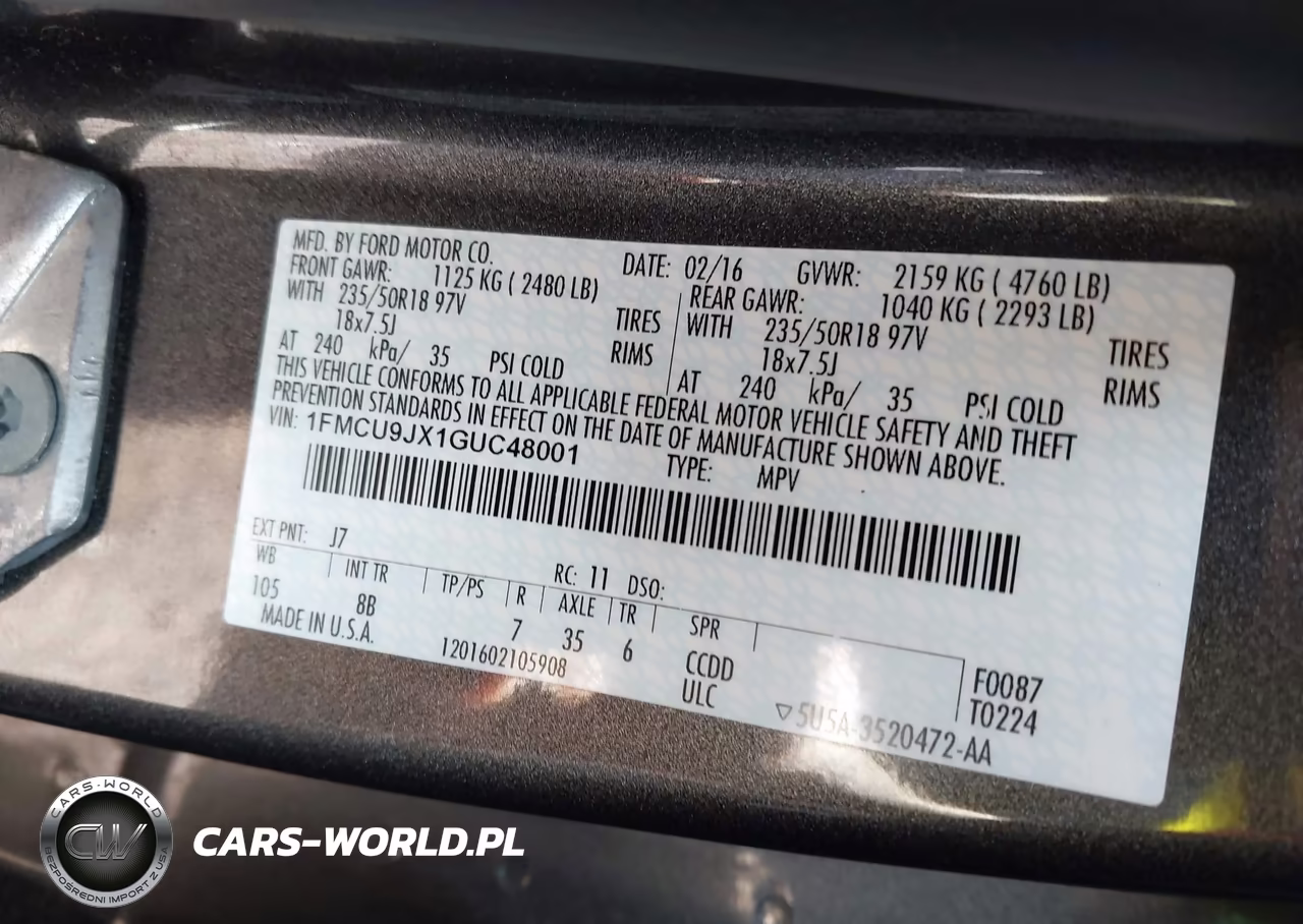 2016 Ford Escape Titanium VIN:1FMCU9JX1GUC48001 - 9