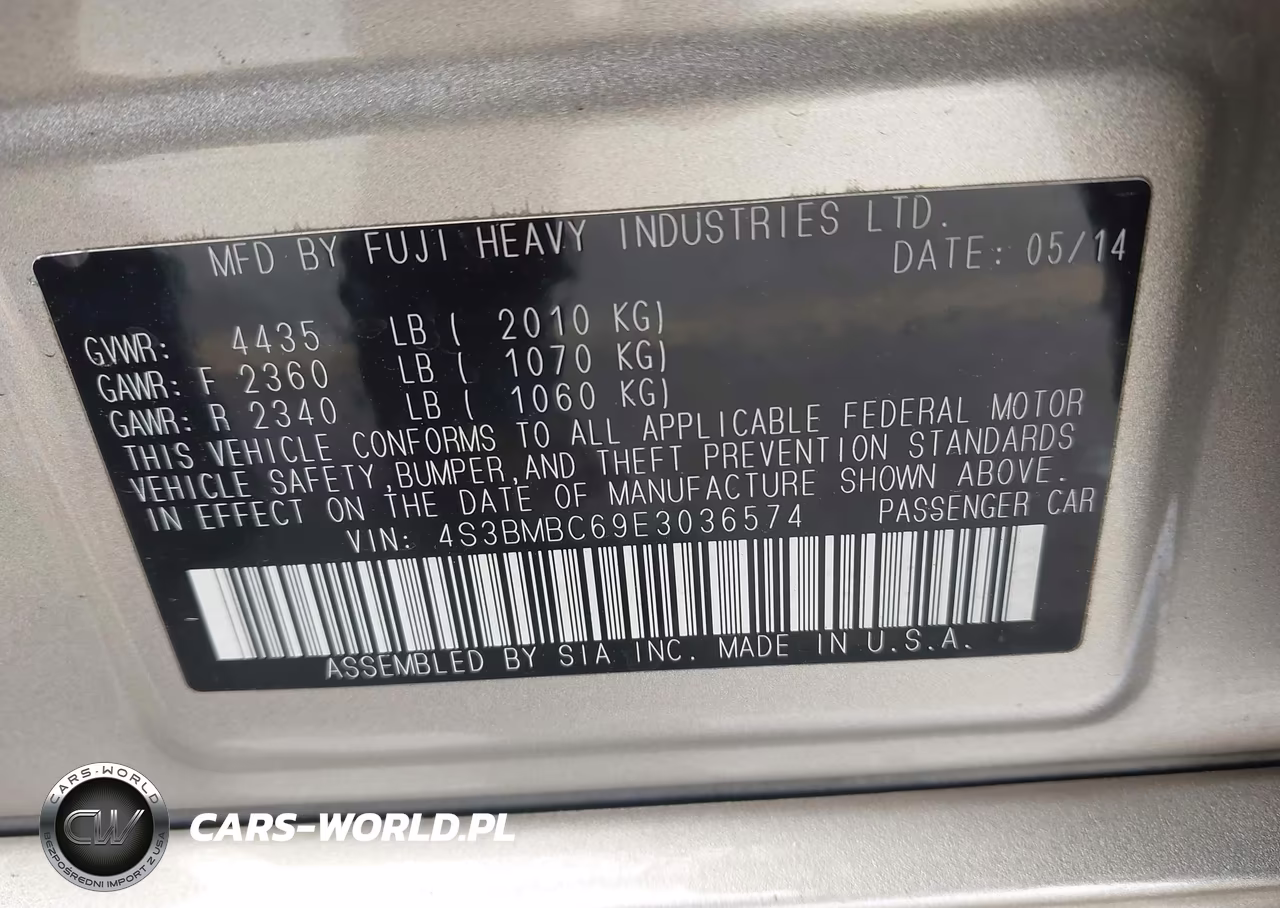 2014 Subaru Legacy 2.5I Premium VIN:4S3BMBC69E3036574 - 9