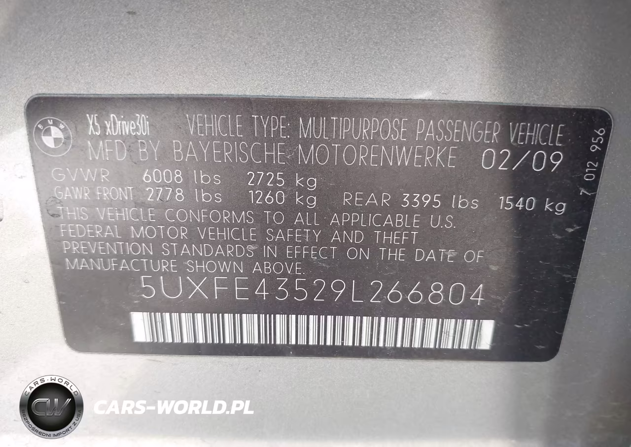2009 BMW X5 xDrive30I VIN:5UXFE43529L266804 - 9