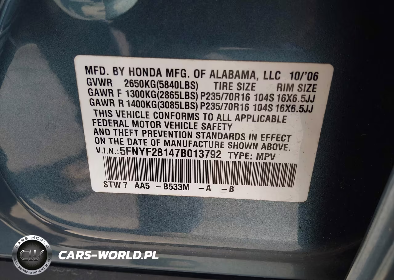 2007 Honda Pilot Lx VIN:5FNYF28147B013792 - 9