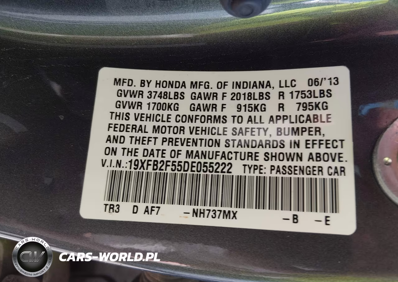 2013 Honda Civic Lx VIN:19XFB2F55DE055222 - 9