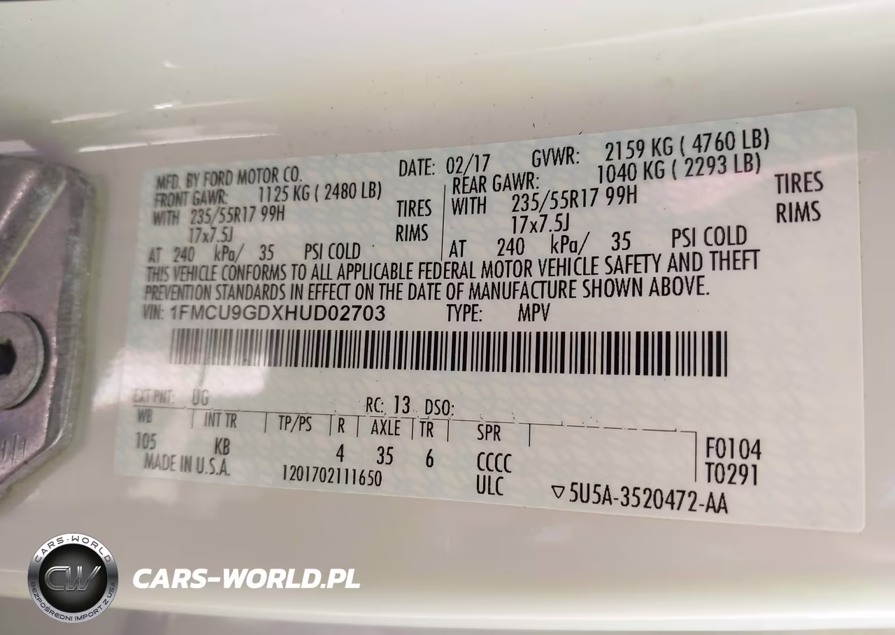 2017 Ford Escape Se VIN:1FMCU9GDXHUD02703 - 9