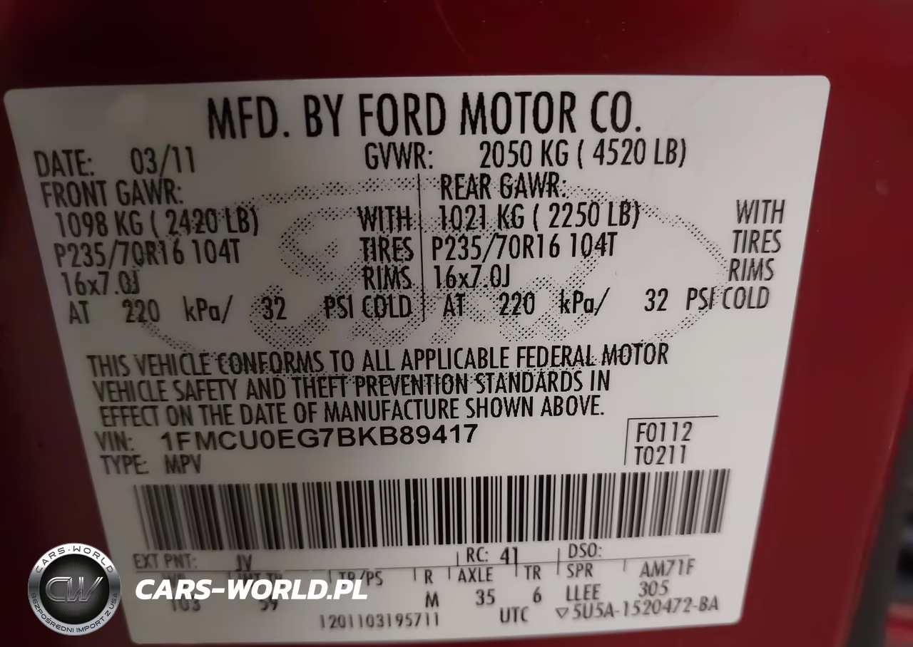 2011 Ford Escape Limited VIN:1FMCU0EG7BKB89417 - 9