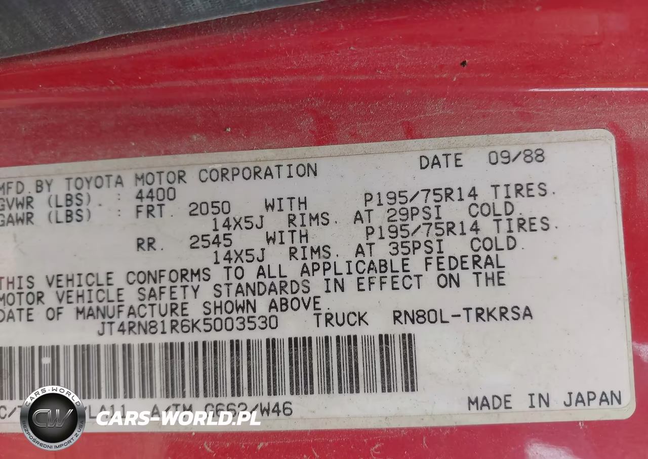 1989 Toyota Pickup 1-2 Ton Short Wheelbase VIN:JT4RN81R6K5003530 - 9
