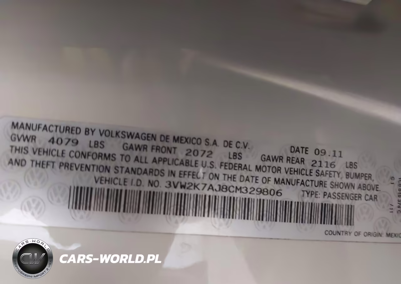 2012 Volkswagen Jetta 2.0L S VIN:3VW2K7AJ8CM329806 - 9