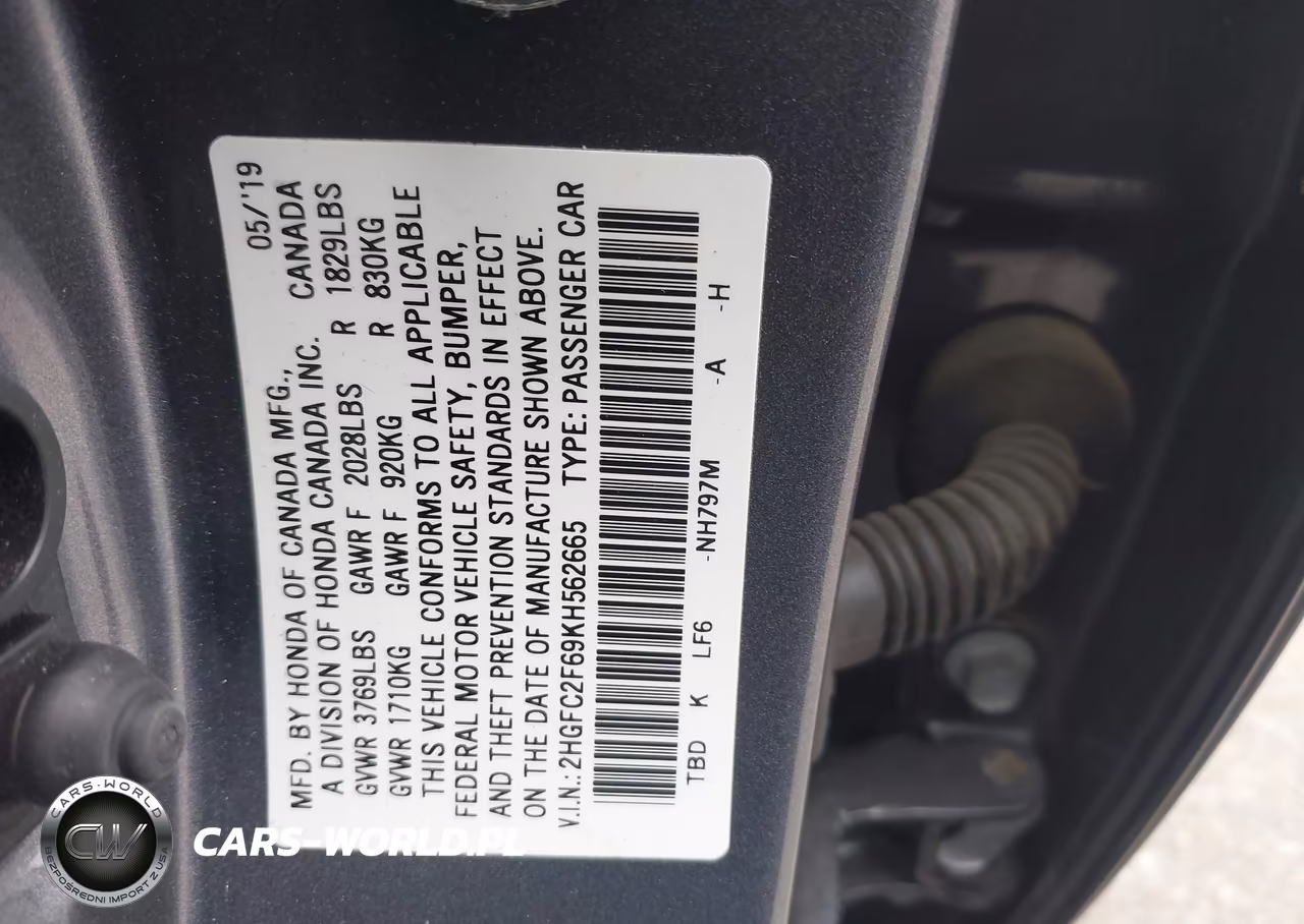 2019 Honda Civic Lx VIN:2HGFC2F69KH562665 - 9
