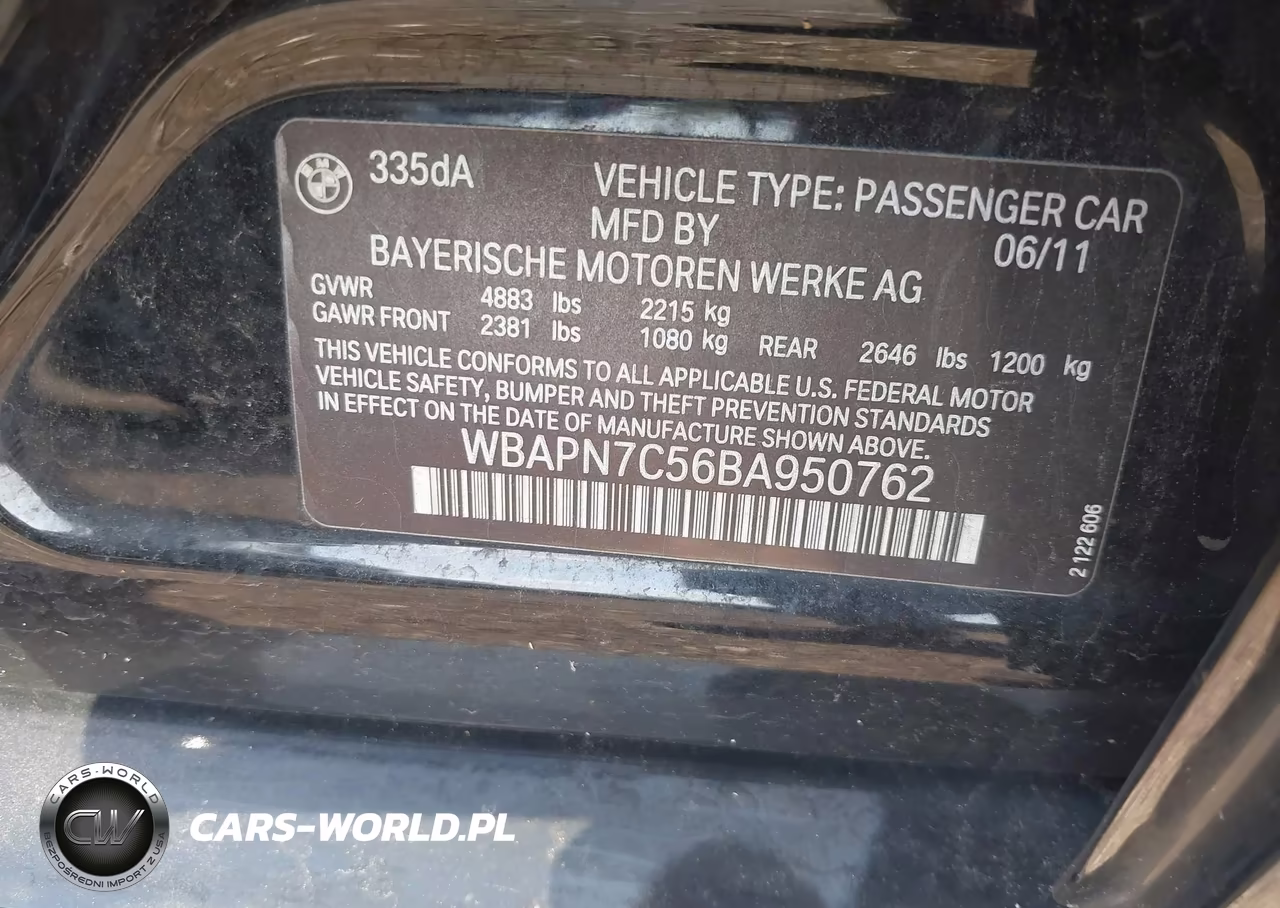 2011 BMW 335D VIN:WBAPN7C56BA950762 - 9