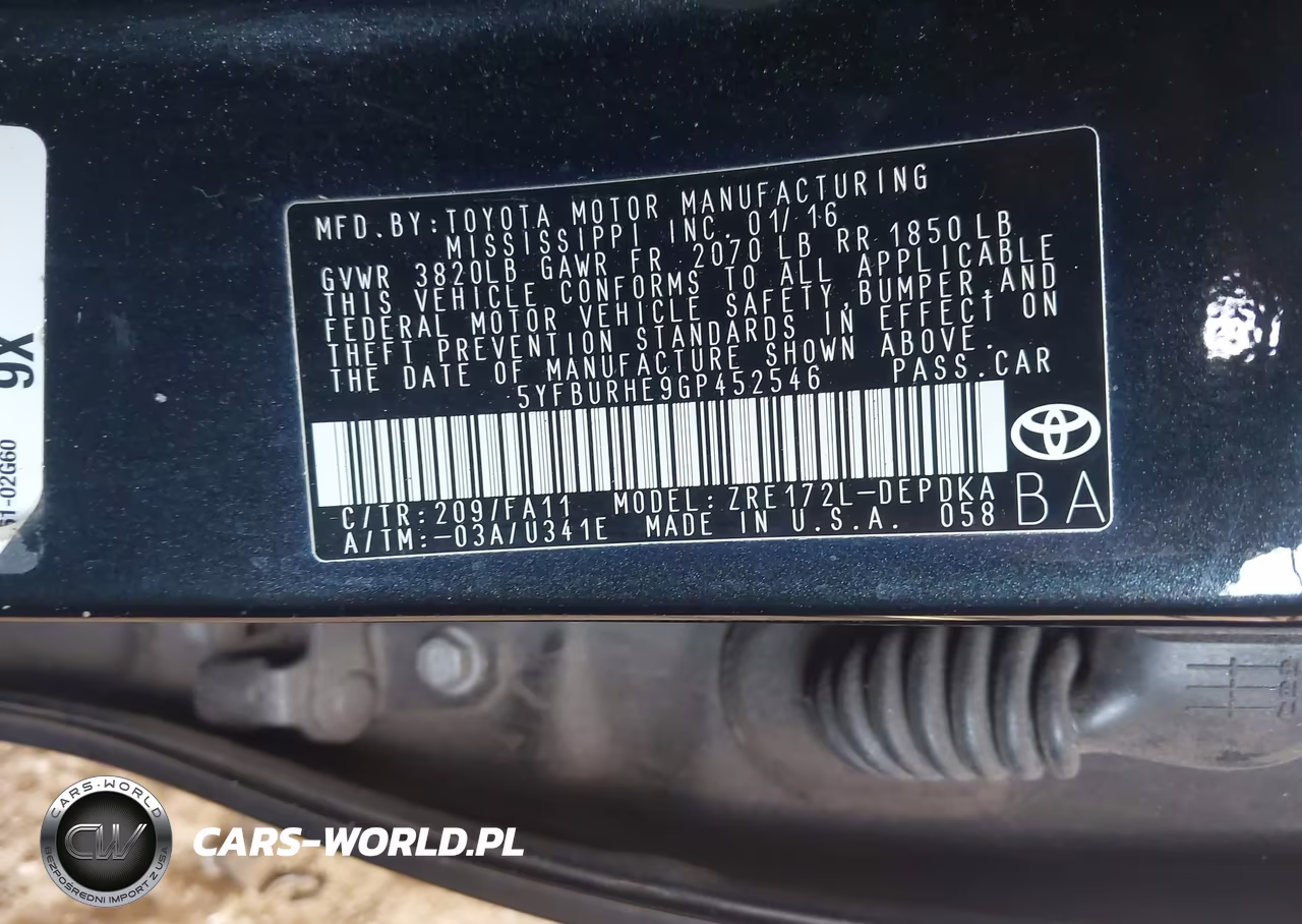 2016 Toyota Corolla L VIN:5YFBURHE9GP452546 - 9