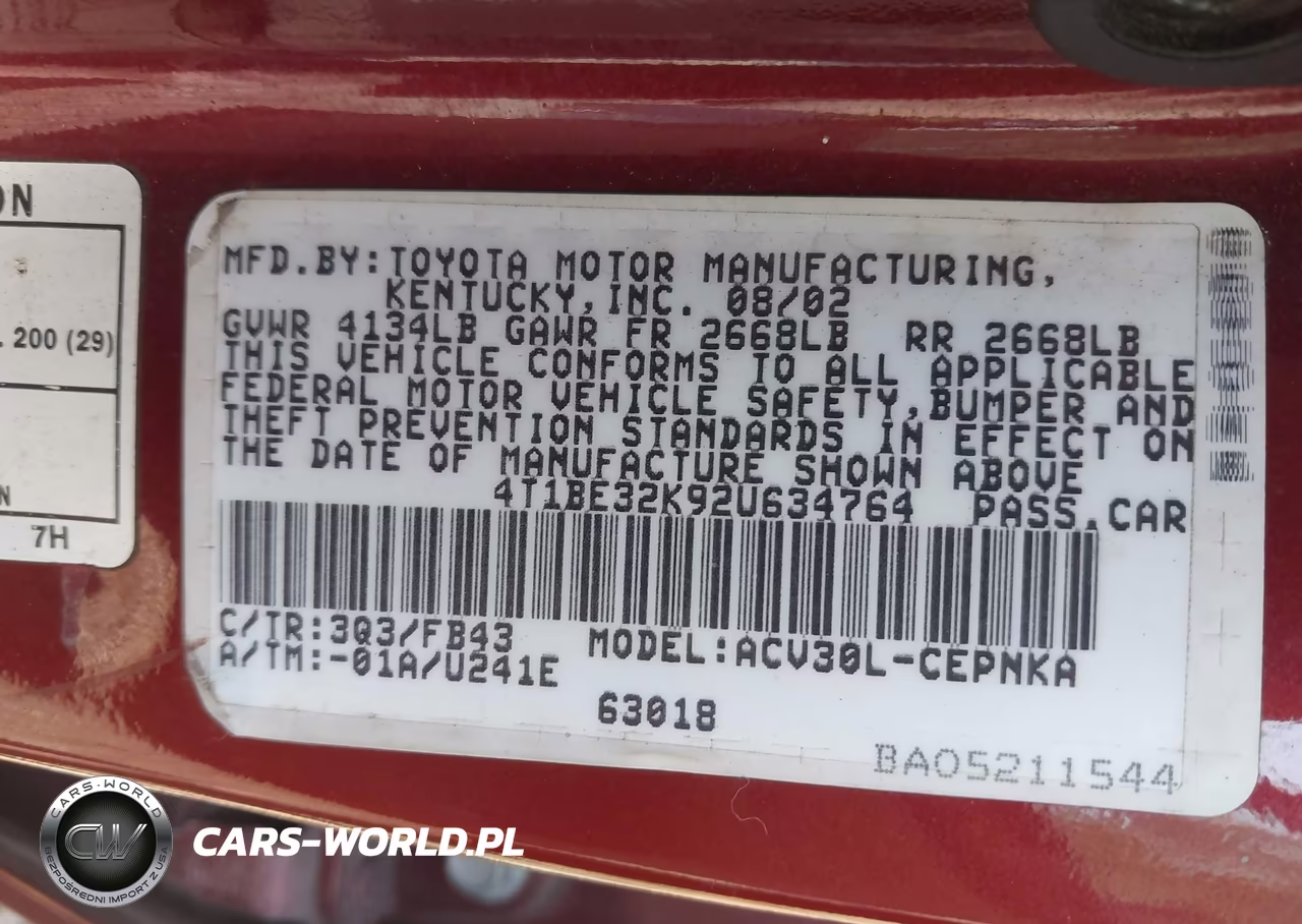 2002 Toyota Camry Le VIN:4T1BE32K92U634764 - 9