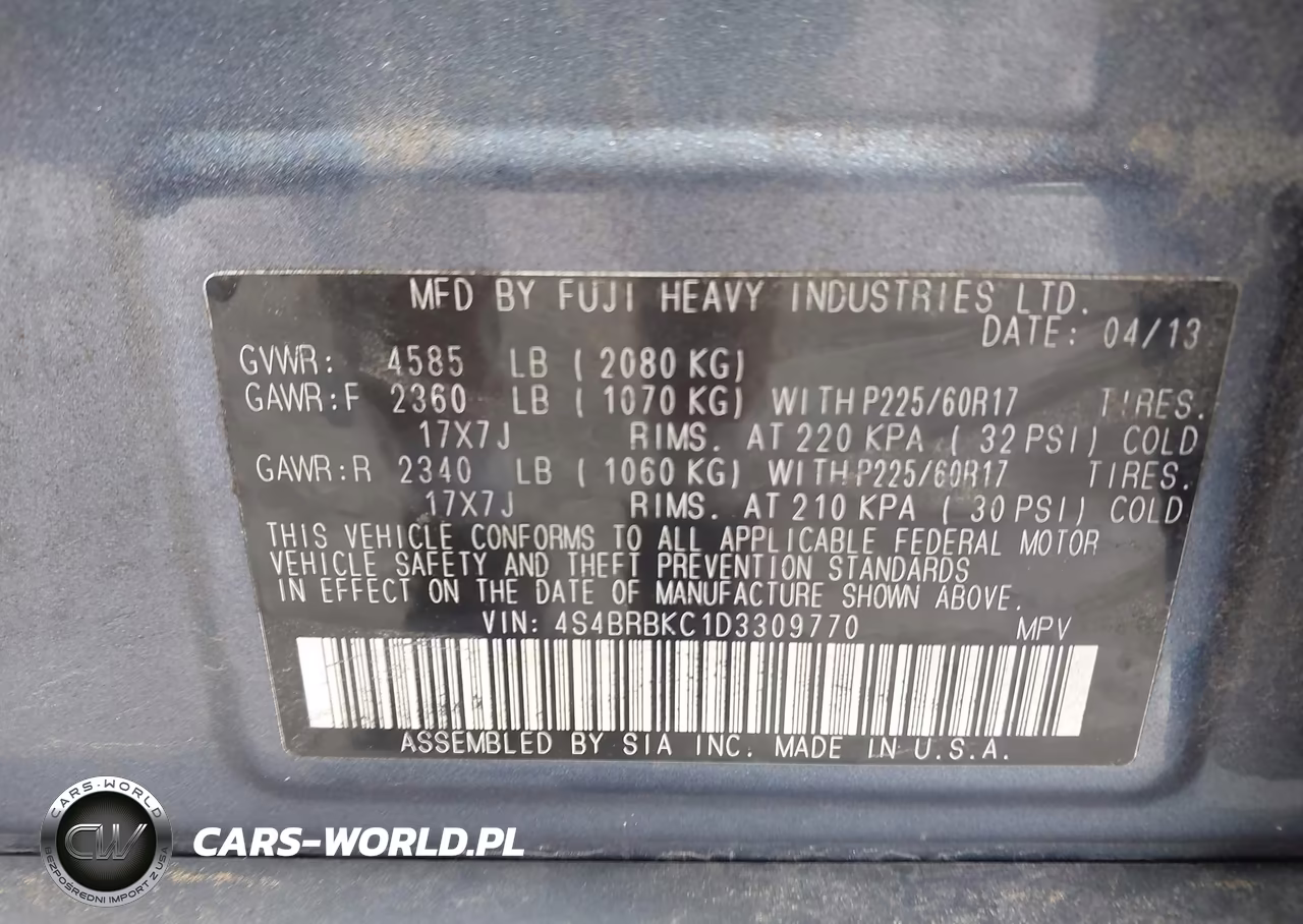2013 Subaru Outback 2.5I Limited VIN:4S4BRBKC1D3309770 - 9