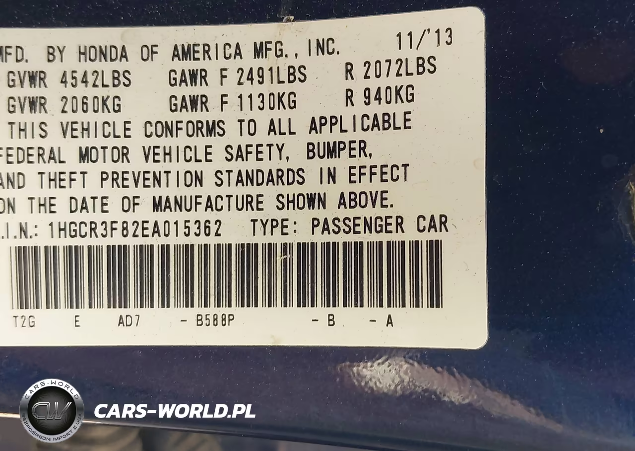 2014 Honda Accord Ex-L V-6 VIN:1HGCR3F82EA015362 - 9
