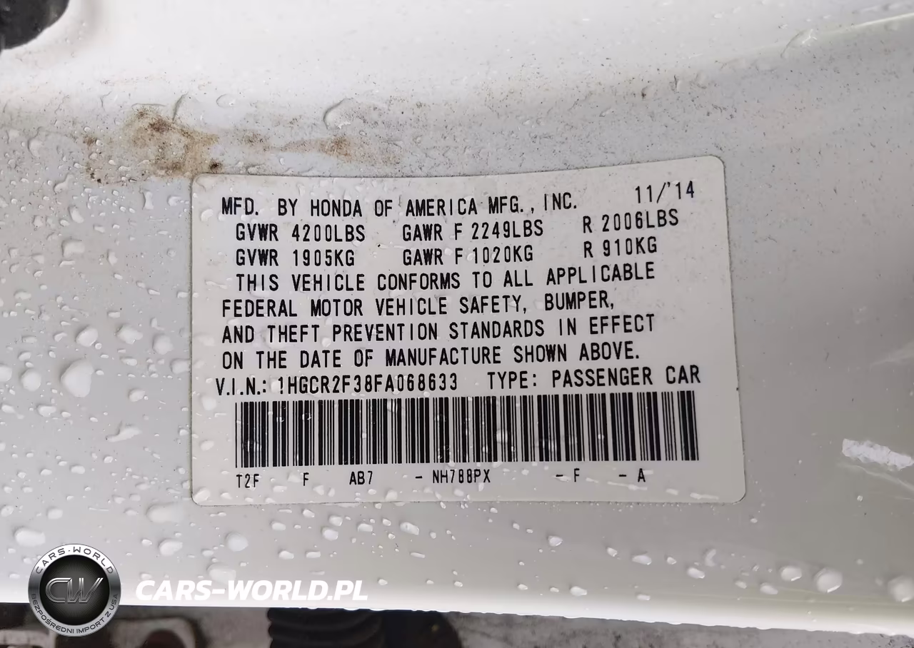 2015 Honda Accord Lx VIN:1HGCR2F38FA068633 - 9