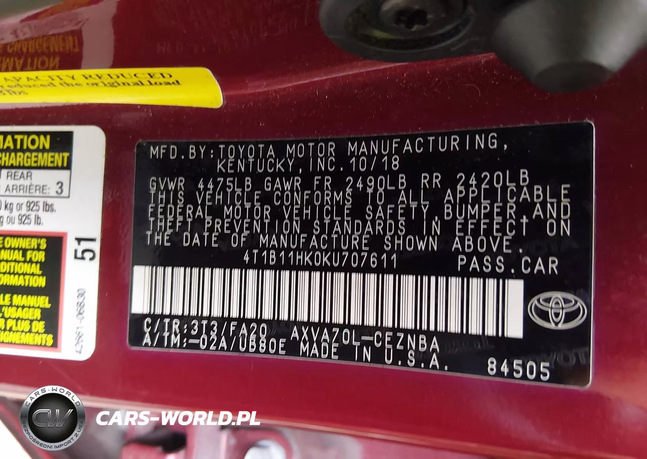 2019 Toyota Camry Le VIN:4T1B11HK0KU707611 - 9