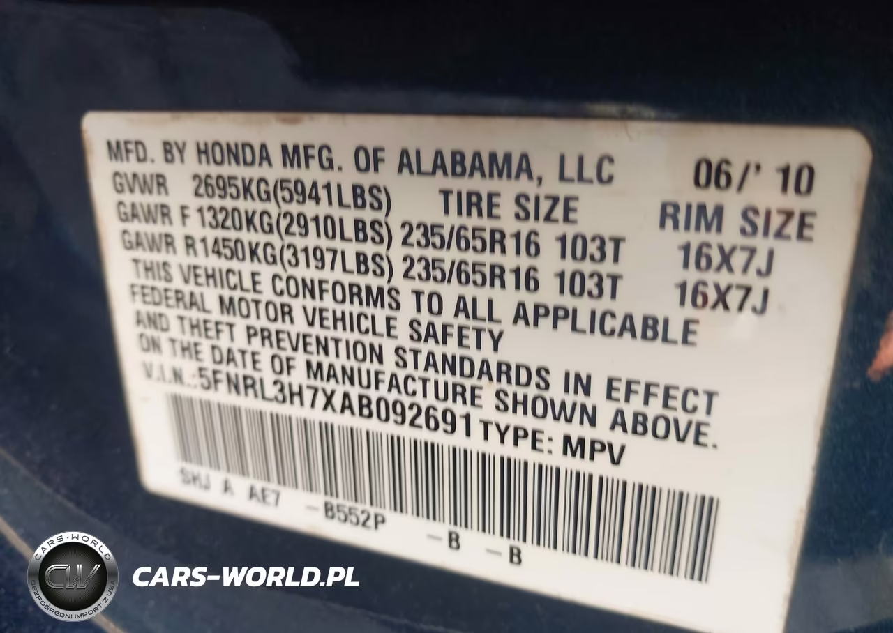 2010 Honda Odyssey Ex-L VIN:5FNRL3H7XAB092691 - 9