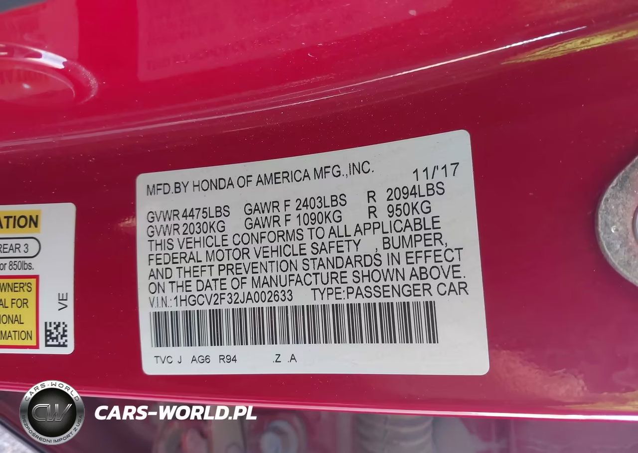 2018 Honda Accord Sport 2.0T VIN:1HGCV2F32JA002633 - 9