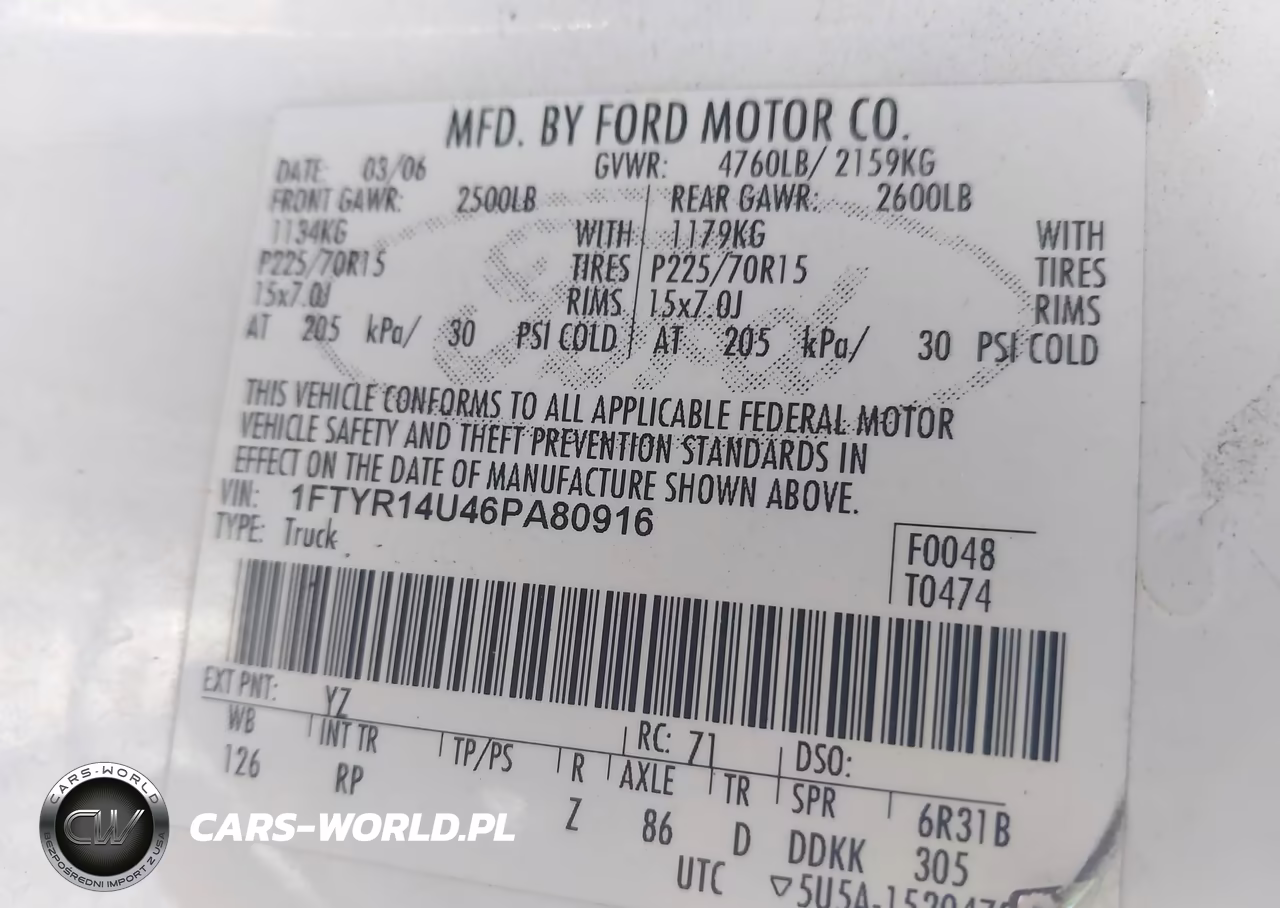 2006 Ford Ranger Sport-Stx-Xl-Xlt VIN:1FTYR14U46PA80916 - 9