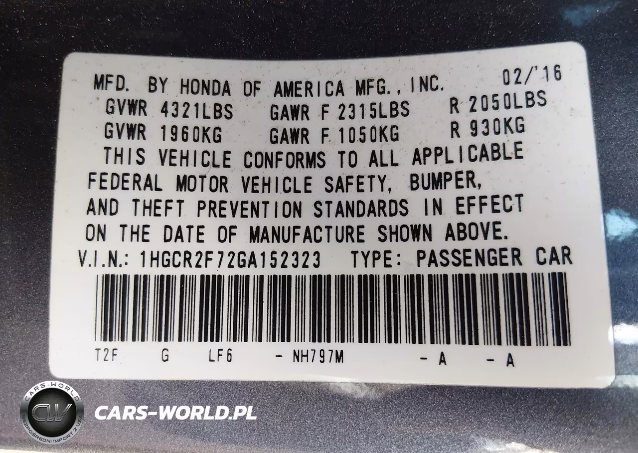 2016 Honda Accord Ex VIN:1HGCR2F72GA152323 - 9