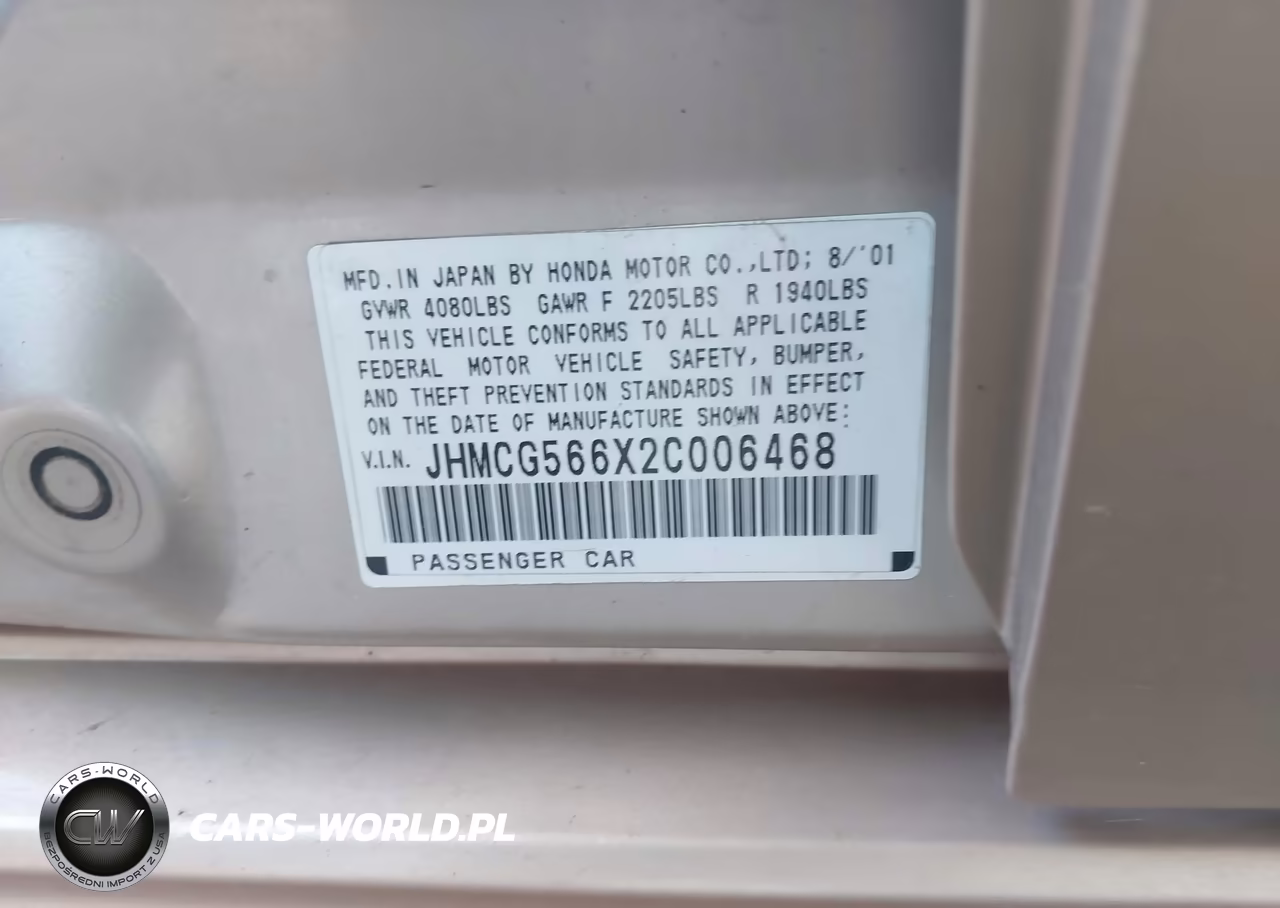 2002 Honda Accord 2.3 Ex VIN:JHMCG566X2C006468 - 9