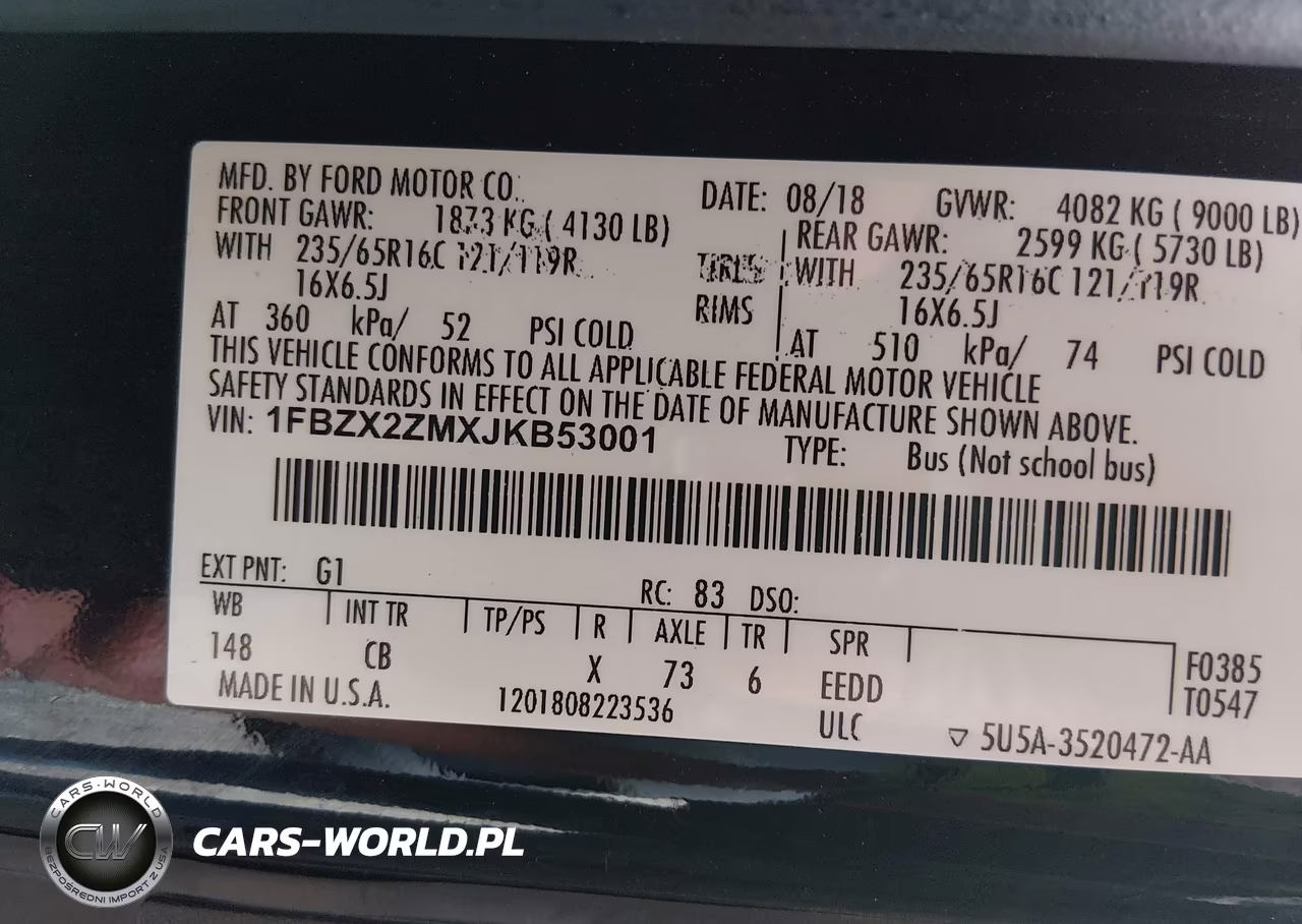 2018 Ford Transit-350 Xl VIN:1FBZX2ZMXJKB53001 - 9