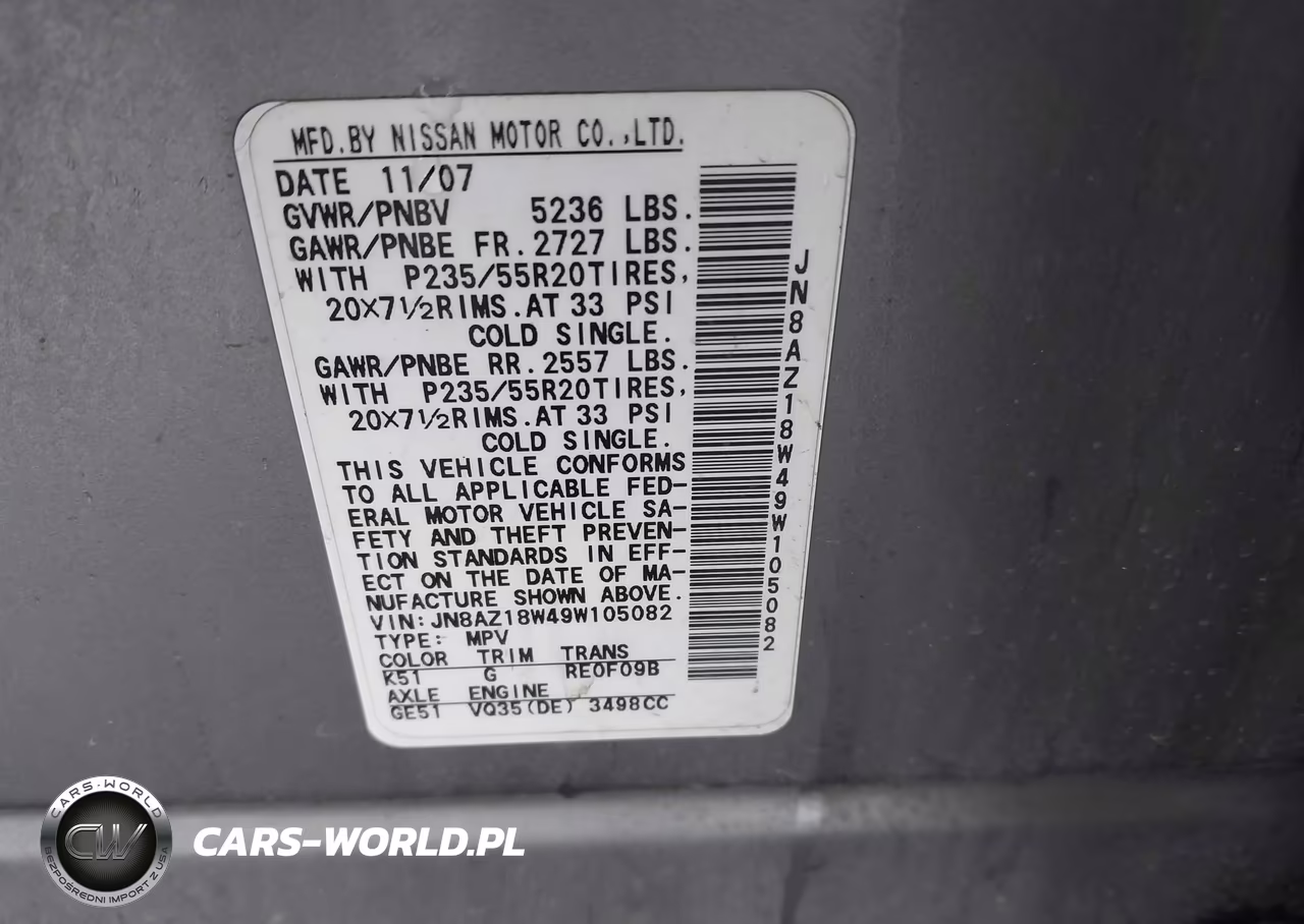 2009 Nissan Murano Le VIN:JN8AZ18W49W105082 - 9