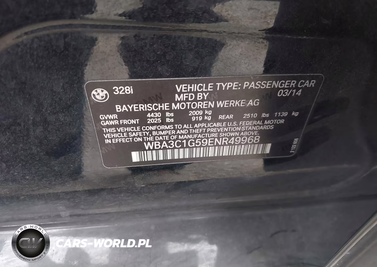 2014 BMW 328I VIN:WBA3C1G59ENR49968 - 9