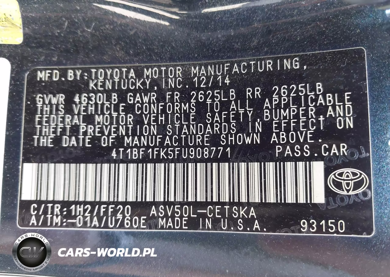 2015 Toyota Camry Se VIN:4T1BF1FK5FU908771 - 9