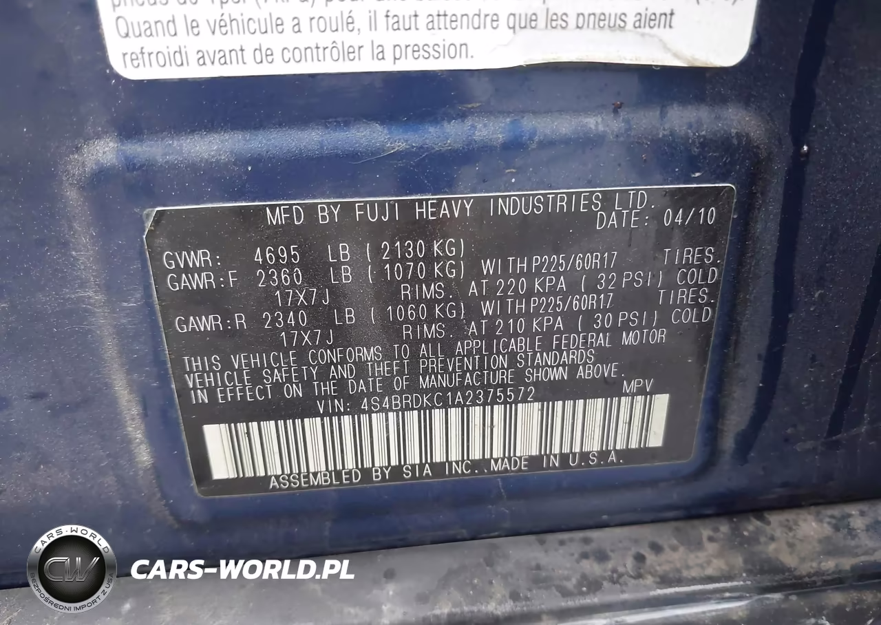2010 Subaru Outback 3.6R Limited VIN:4S4BRDKC1A2375572 - 9