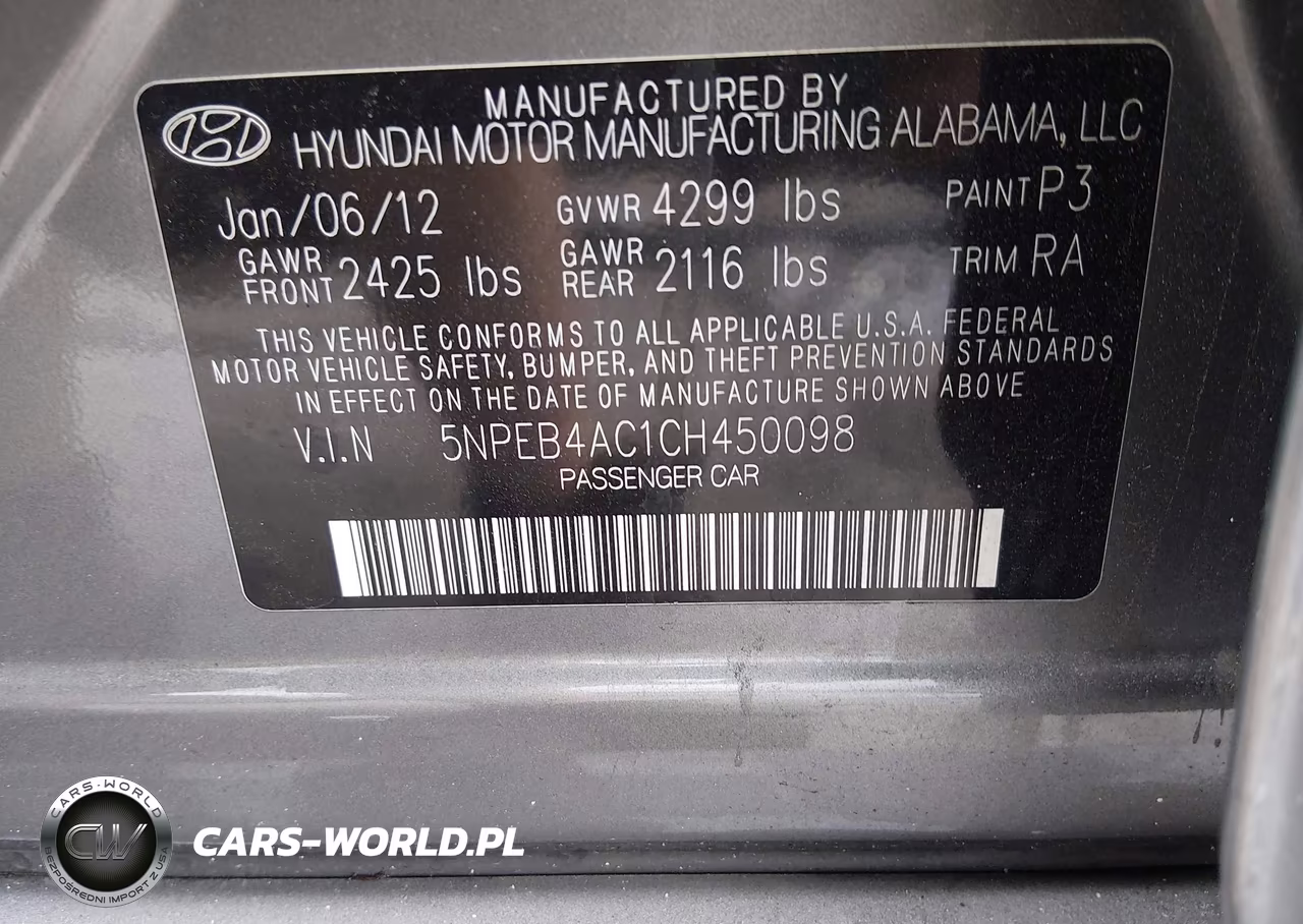 2012 Hyundai Sonata Gls VIN:5NPEB4AC1CH450098 - 9