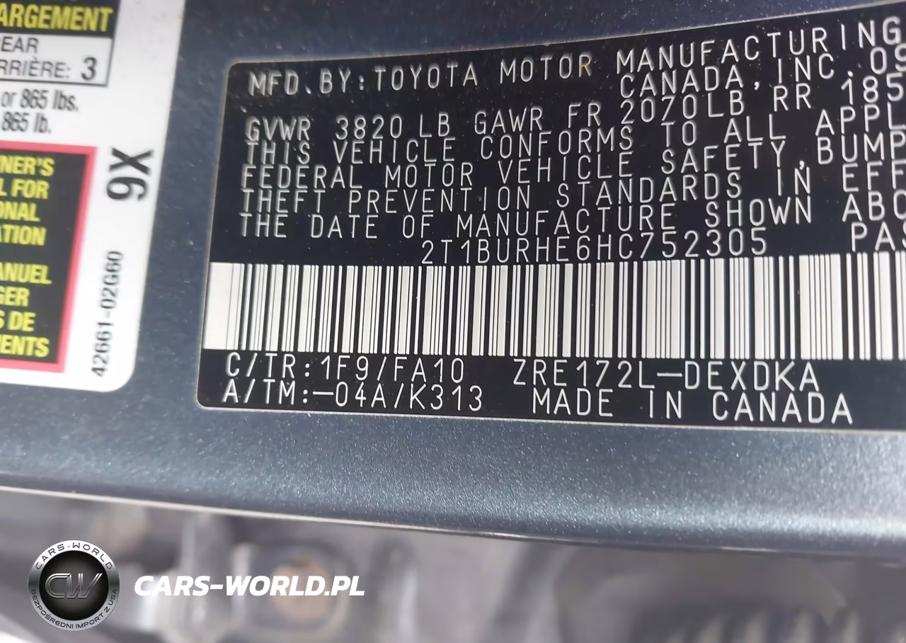 2017 Toyota Corolla L VIN:2T1BURHE6HC752305 - 9