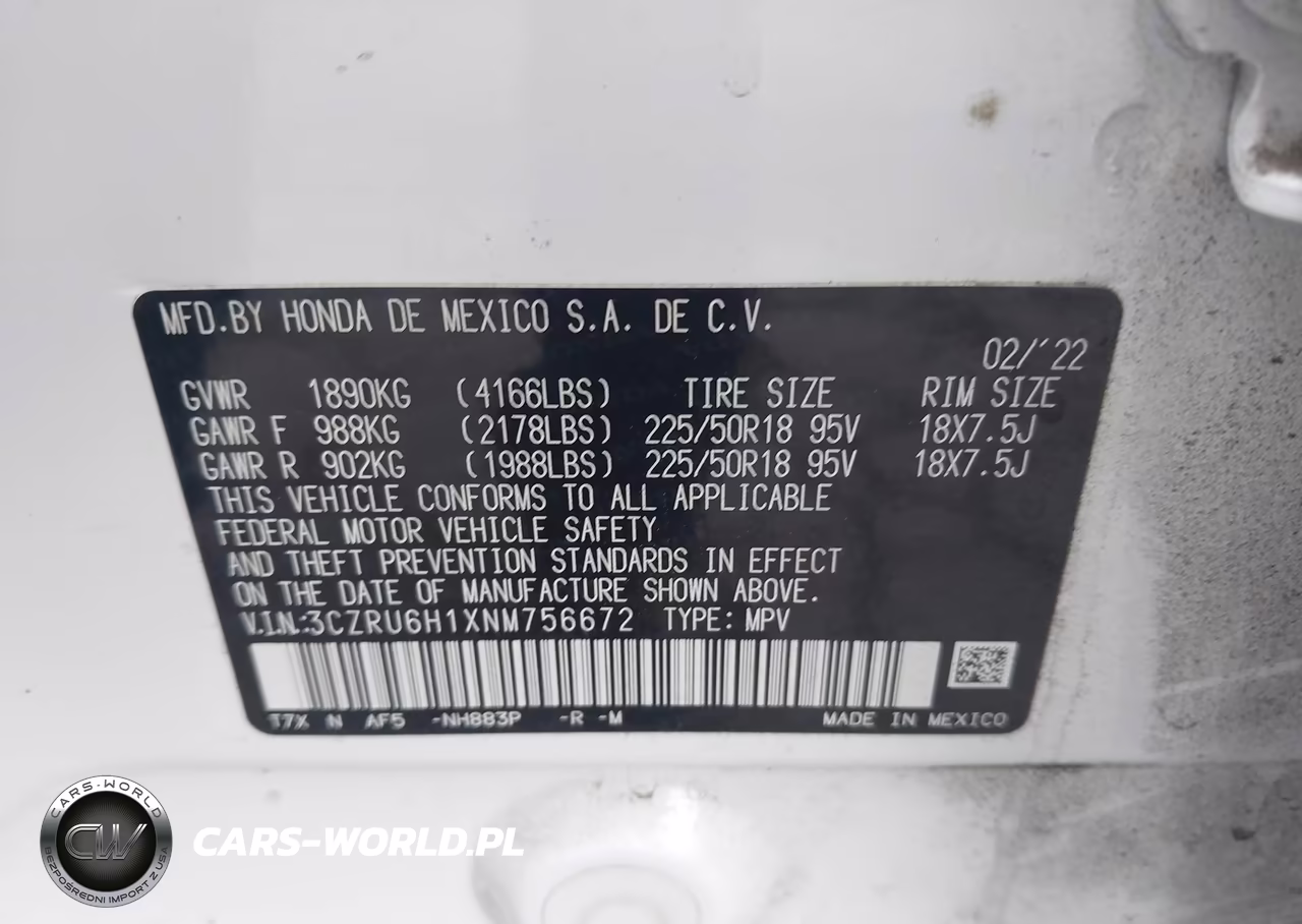 2022 Honda Hr-V Awd Sport VIN:3CZRU6H1XNM756672 - 9