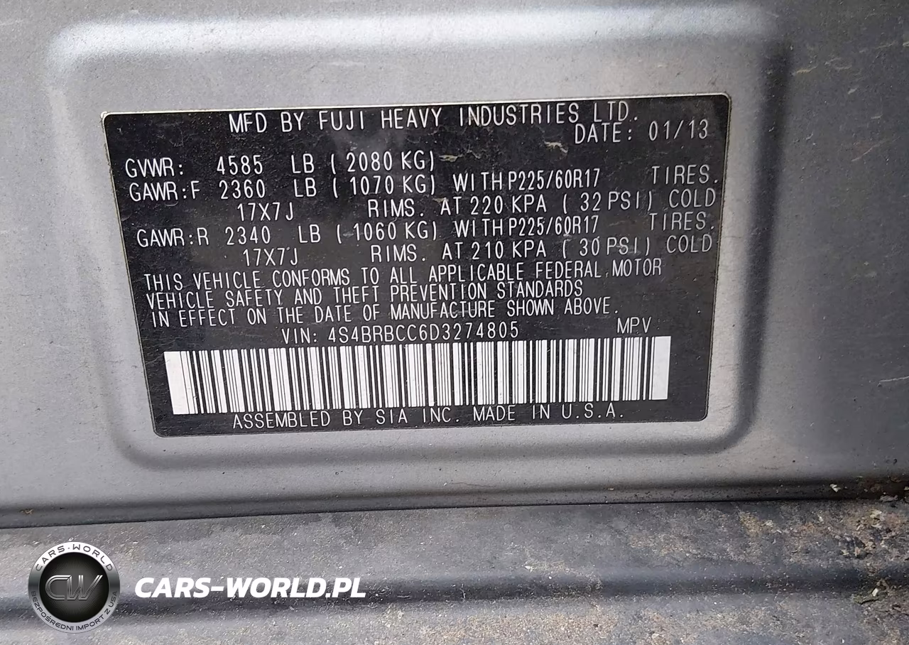 2013 Subaru Outback 2.5I Premium VIN:4S4BRBCC6D3274805 - 9