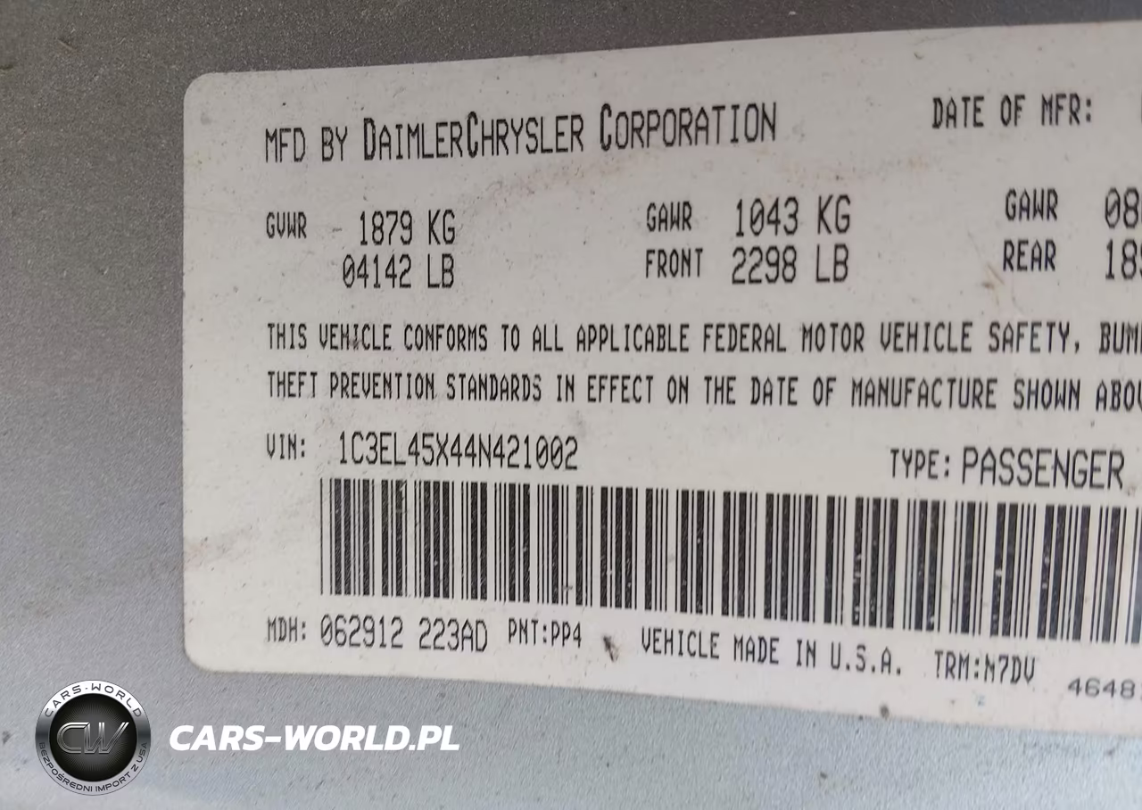 2004 Chrysler Sebring VIN:1C3EL45X44N421002 - 9